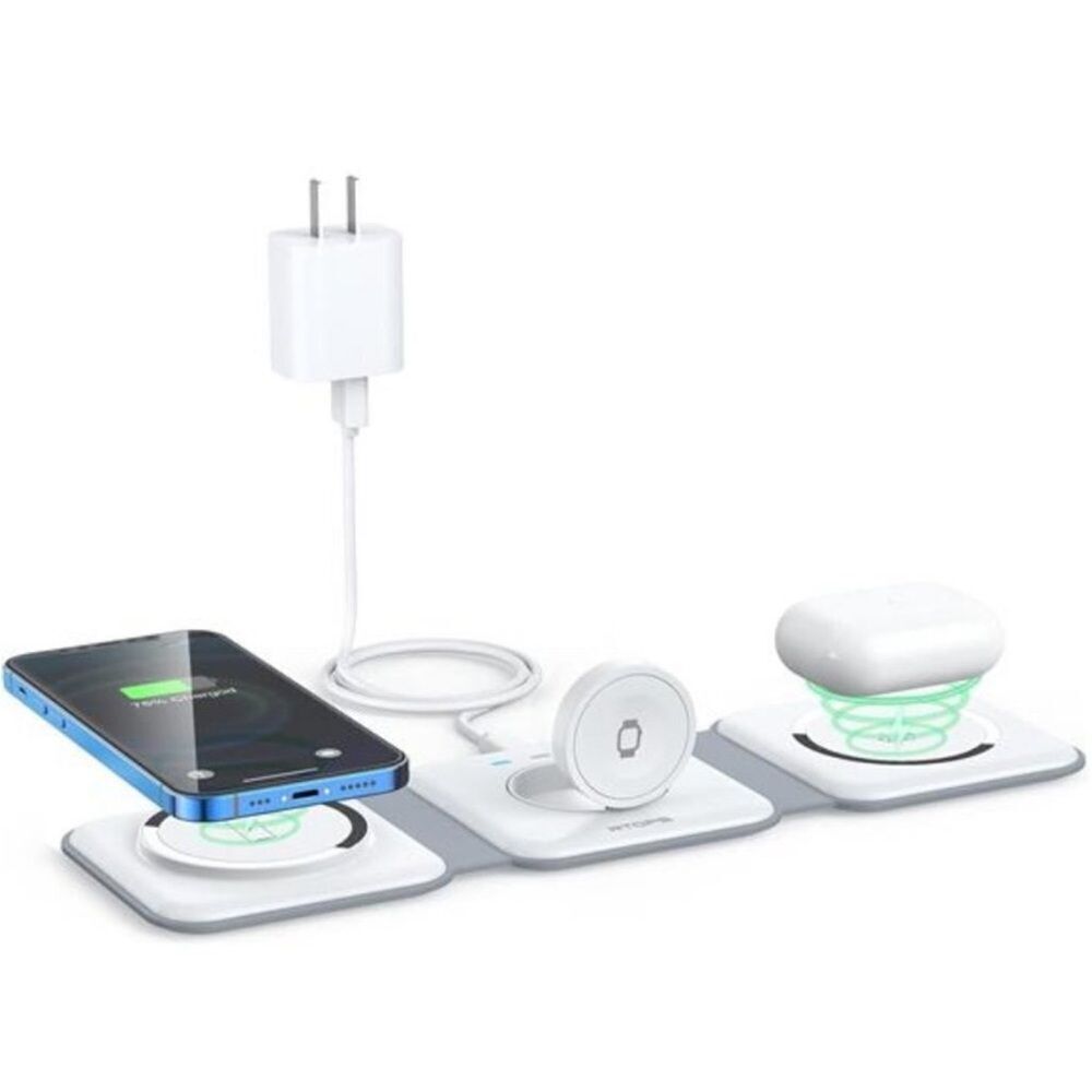 RTOPS 3 In 1 Portable Magnetic Wireless Charger IPhone Apple Watch AirPods White